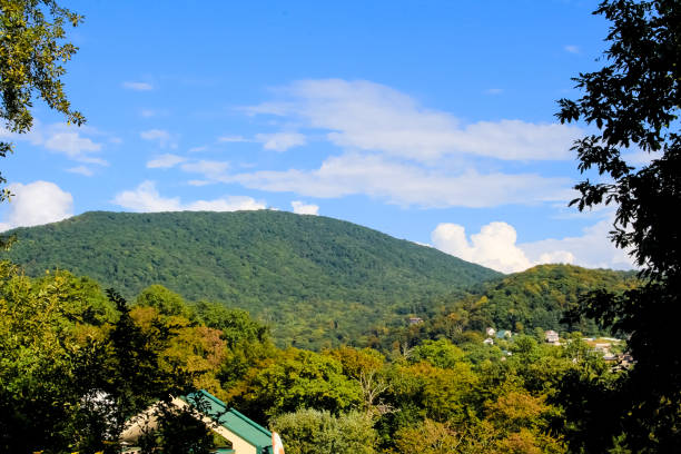 vista desde la ventana, un hermoso paisaje en la cima de la montaña - сочи fotografías e imágenes de stock