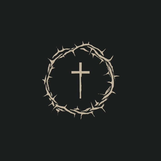 Easter banner with crown of thorns and cross Vector Easter banner with crown of thorns and cross on the black background thorn stock illustrations