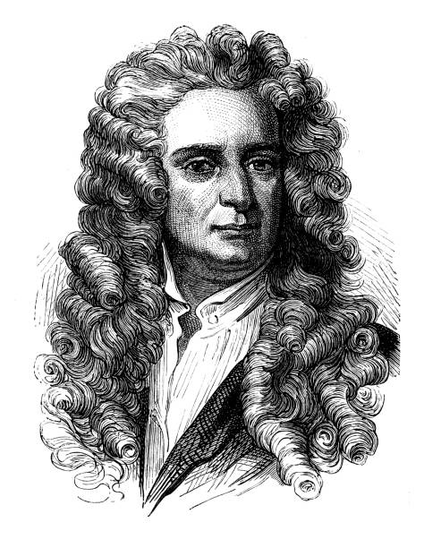 antyczna ilustracja naukowca: newton - sir isaac newton stock illustrations