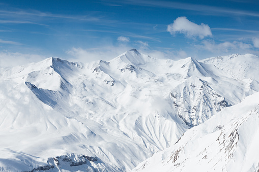 Winter snowy mountains. Caucasus Mountains, Georgia, Gudauri. View from ski resort