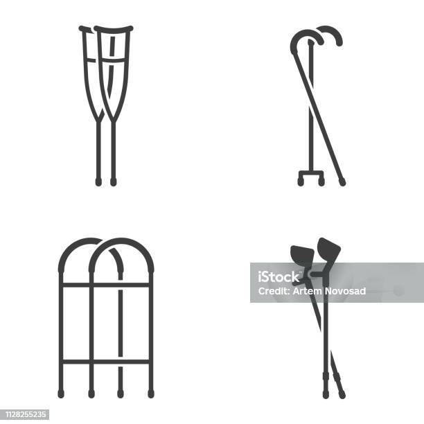 Set Of Four Different Icons Crutches Vector On White Background Stock Illustration - Download Image Now
