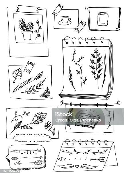 Bullet Journal Frames With Doodle Plants And Arrows Stock Illustration - Download Image Now