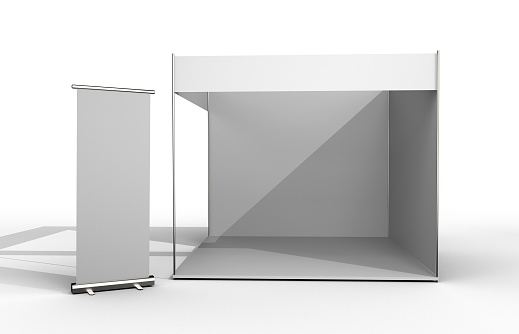 Trade show booth on the white isolated white background 3D illustration