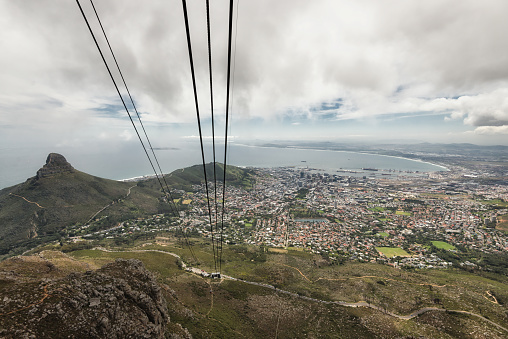 Typically overcast weather in Cape Town. Wonderful panoramic view over the city with bay and ocean.