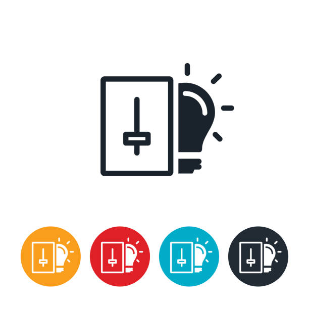 Light Dimmer Icon An icon of a dimmer switch with a lit lightbulb. light switch stock illustrations
