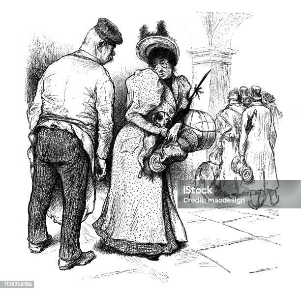 Woman With A Dachshund In The City Street 1896 Stock Illustration - Download Image Now - 1895, 19th Century, 19th Century Style