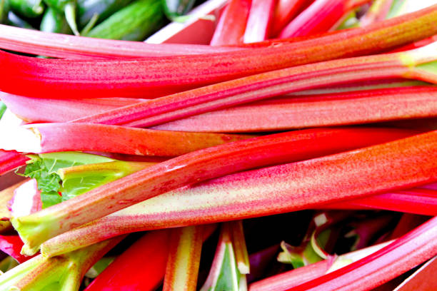 Fresh rhubarb Fresh organic rhubarb vegetable on a market rhubarb stock pictures, royalty-free photos & images