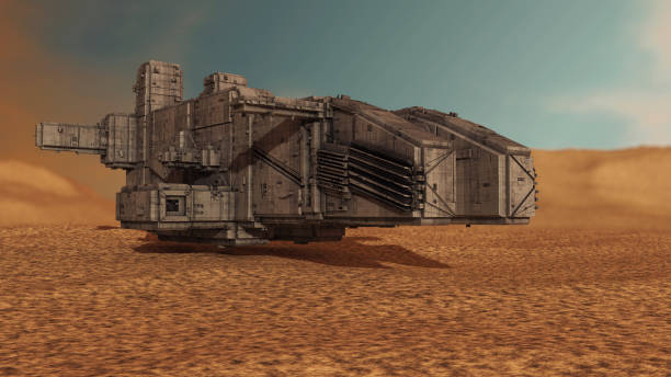 istock 3d render. Futuristic spaceship concept 1128278605