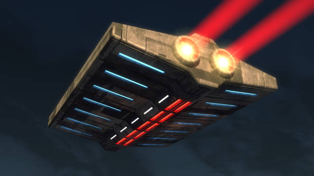 istock 3d render. Futuristic spaceship concept 1128278695