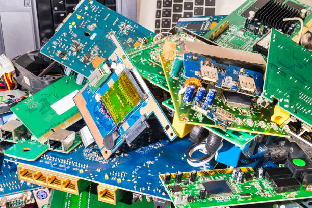 istock E-waste heap from old discarded laptop and PC parts. Electronic waste sorting, recycling or disposal 1128279979