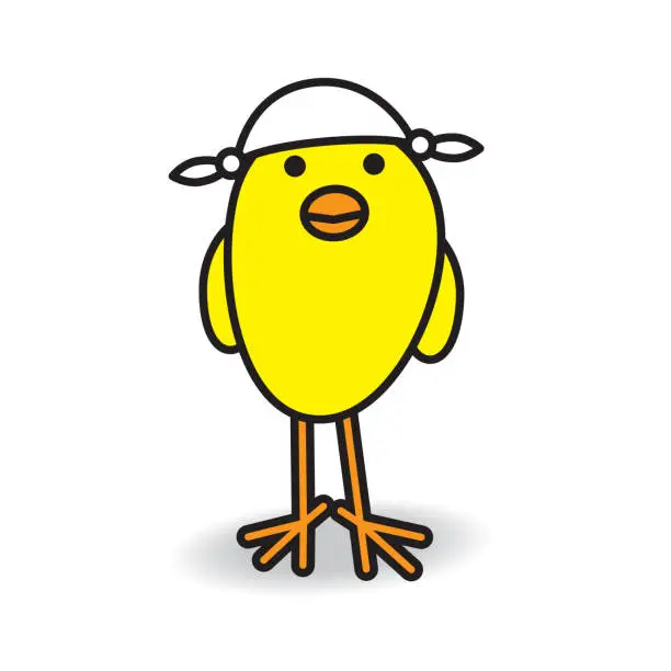 Vector illustration of Smiling Single Yellow Chick wearing Handkerchief