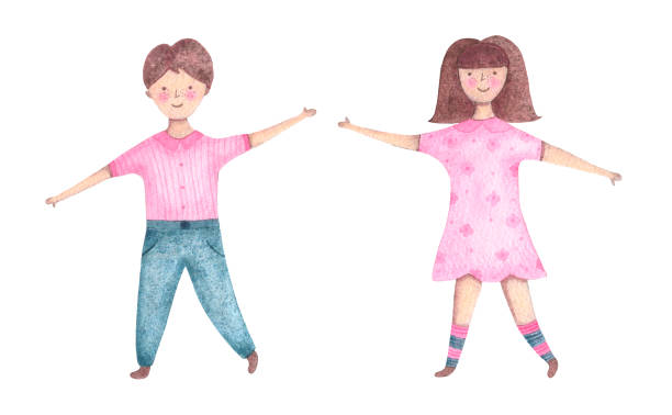 istock Watercolor kids boy and girl isolated on white background 1128281080