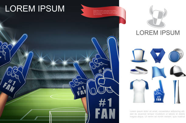 현실적인 축구 팬 특성 개념 - soccer glove stock illustrations