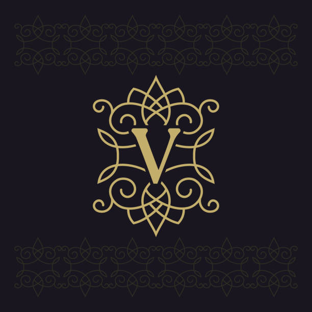 luxurious letter V vintage floral decoration victory brand