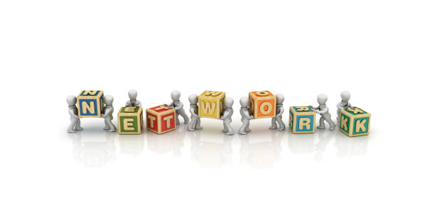 istock Business People Carrying NETWORK Buzzword Cubes - 3D Rendering 1128286106