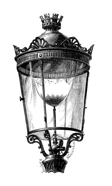 科學發現的古色古香的例證: 氣體燈 - 燈籠 插圖 幅插畫檔、美工圖案、卡通及圖標