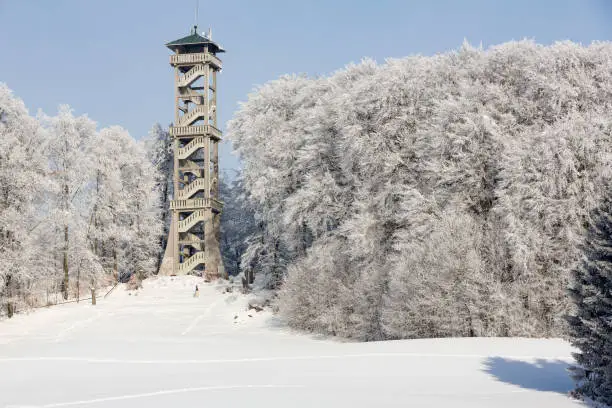 Observation tower outside the small town of Ebersberg, Bavaria, in Winter