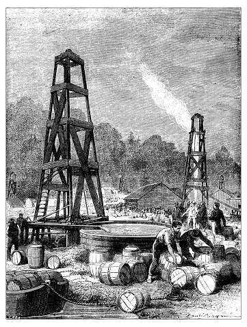 Antique illustration of scientific discoveries: Oil industry