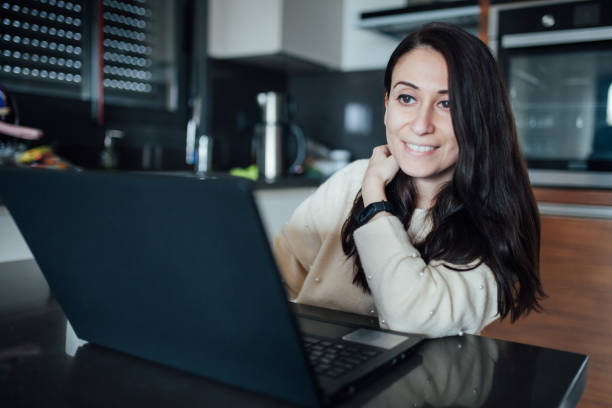 istock Woman working online with her laptop 1128290783