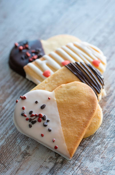 Valentine's day heart shaped cookies on a vintage wood.