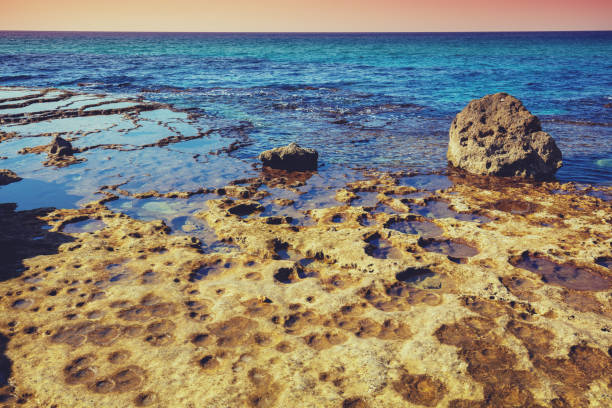 Rocky texture seashore near Rosh HaNikra, Israel