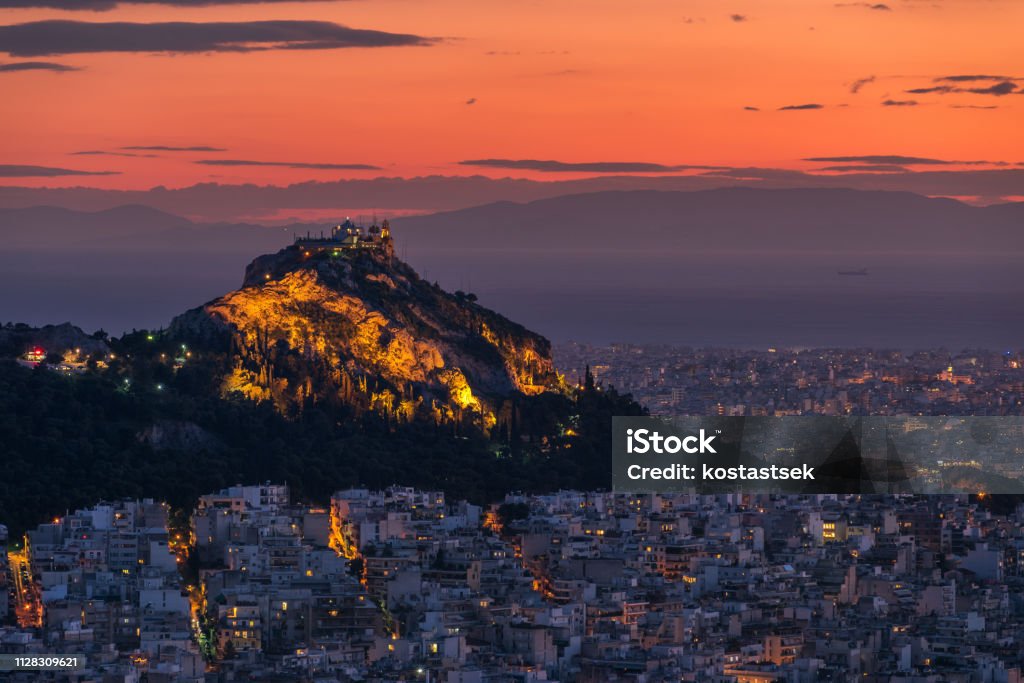 Athens Dim Athens View In Dusk Stock Photo - Download Image Now - Acropolis ...