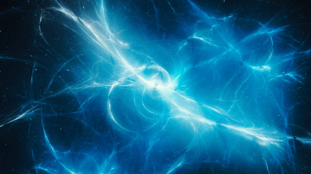 Blue glowing high energy plasma force field in space abstract background