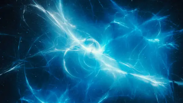 Blue glowing high energy plasma force field in space, computer generated abstract background, 3D rendering