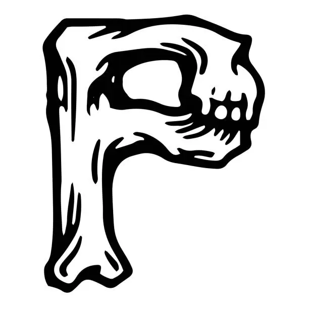 Vector illustration of Vector alphabet and letter P. Skull white letter in hipster style.