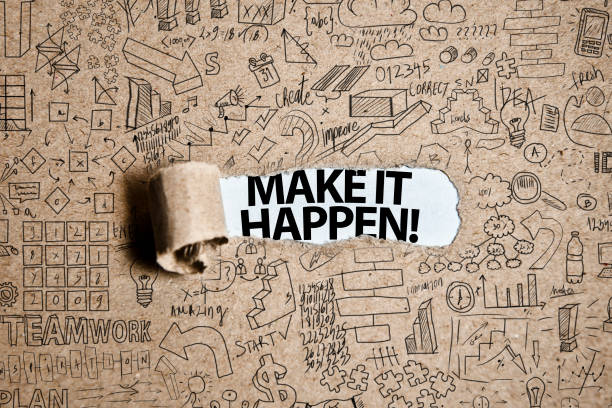 make it happen! / zerrissenes papier-konzept (klick für mehr) - initiative innovation business aspirations stock-fotos und bilder