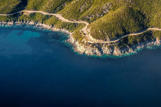 Photograph of a Corsican road during a flight over the island of beauty.