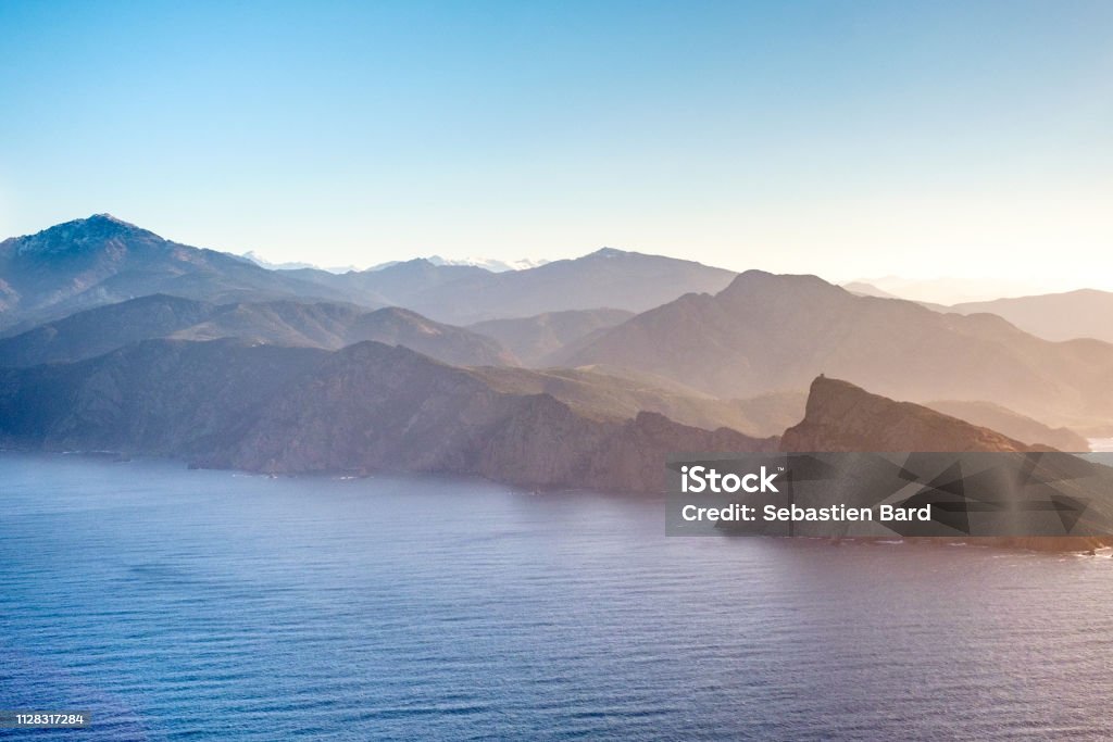 Pastel colors. Landscape in pastel colors, made during a flight over Corsica. Corsica Stock Photo