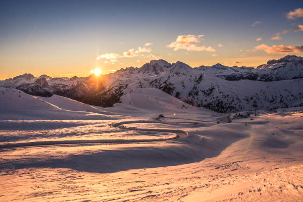 istock Winter golden hour at Giau Pass 1128318611
