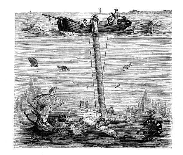ilustrações, clipart, desenhos animados e ícones de ilustração das descobertas científicas da antiguidade: mar profundo mergulho - deep sea diving illustrations