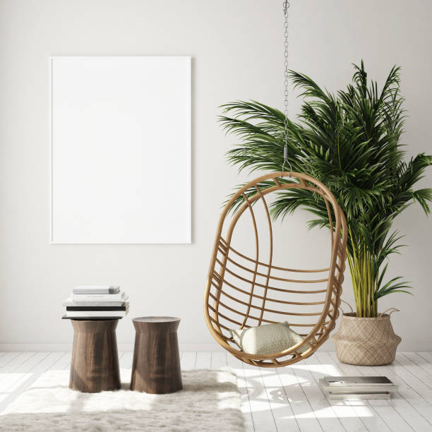 istock mock up poster frame in modern interior background, living room, Scandinavian style, 3D render 1128319510
