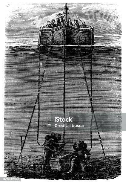 Antique Illustration Of Scientific Discoveries Deep Sea Diving Stock Illustration - Download Image Now