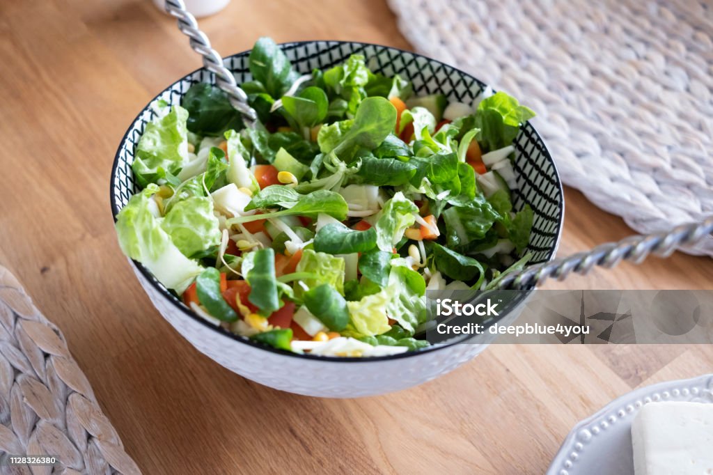 Salad bowl Simple salad Butterhead Lettuce Stock Photo