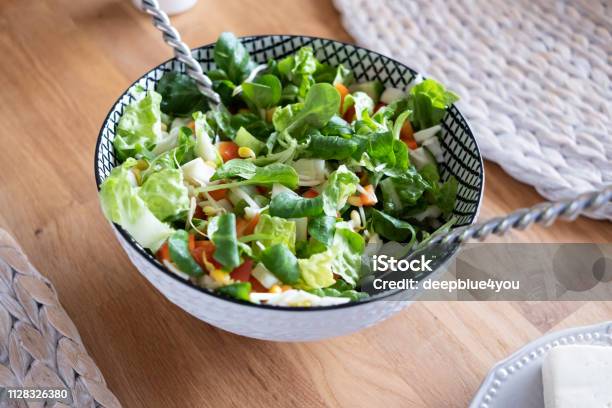 Salad Bowl Stock Photo - Download Image Now - Butterhead Lettuce, Appetizer, Bell Pepper