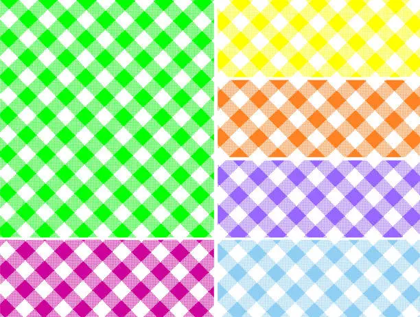 Vector illustration of Woven Gingham Vector Swatches in Six Colors