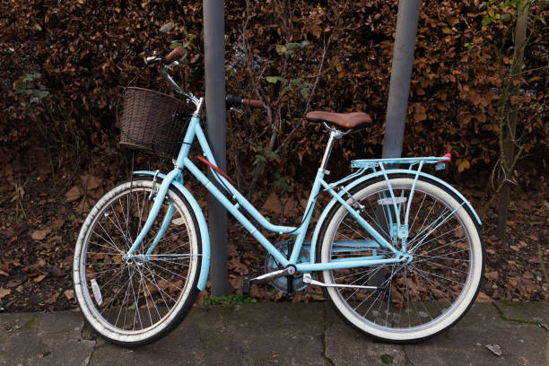 istock Blue Classic Bicycle In Front Of Dry Leafs 1128327999