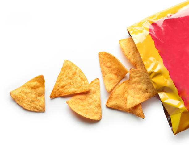 corn chips nachos corn chips nachos isolated on white background, top view tortilla chip photos stock pictures, royalty-free photos & images