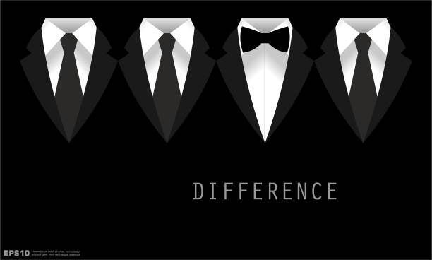 czarny garnitur biznesowy z konceptem różnicy krawatów i muszek - bow tie stock illustrations
