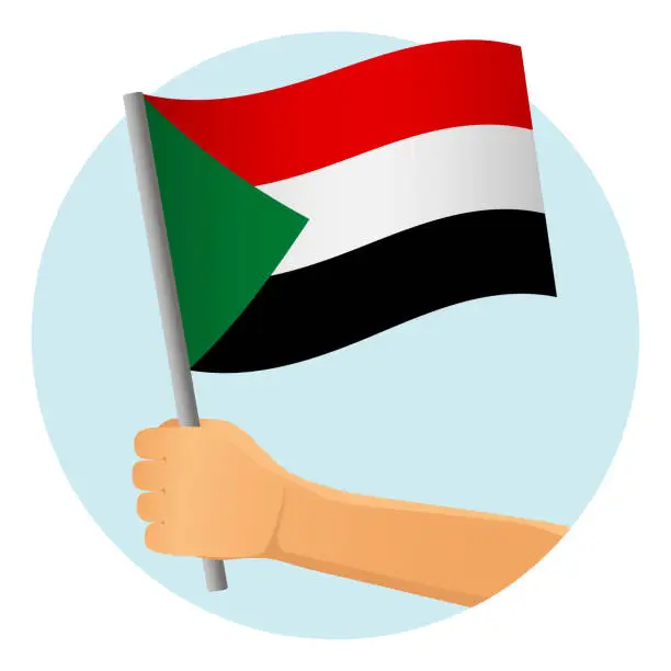 Vector illustration of sudan flag in hand