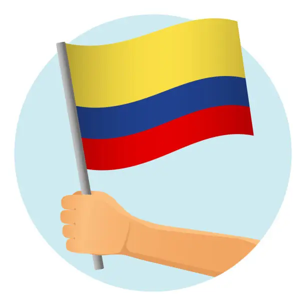 Vector illustration of Colombia flag in hand