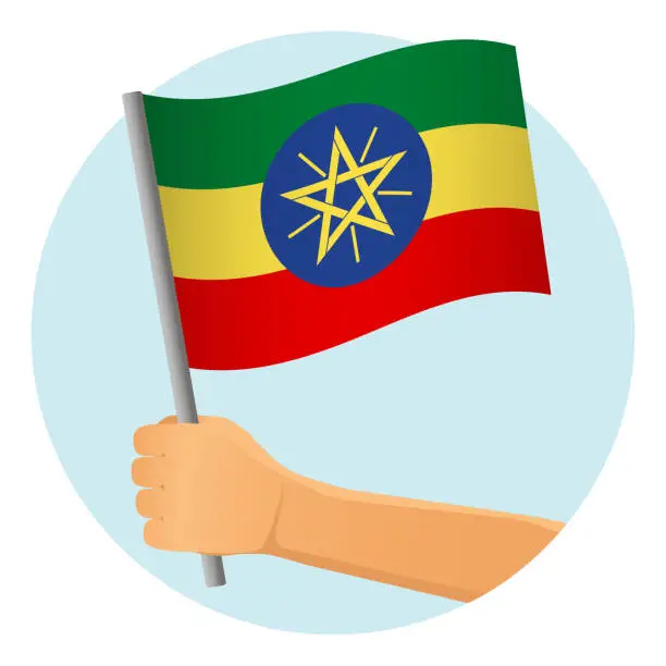 Vector illustration of Ethiopia flag in hand