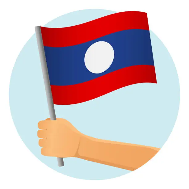 Vector illustration of Laos flag in hand