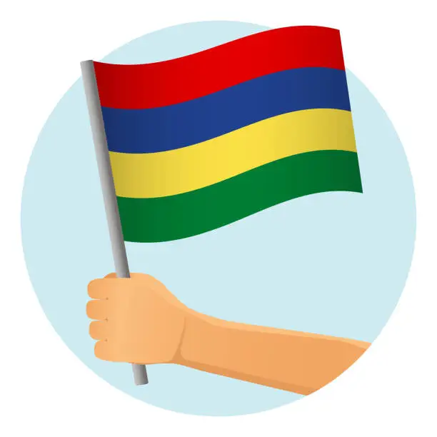 Vector illustration of Mauritius flag in hand