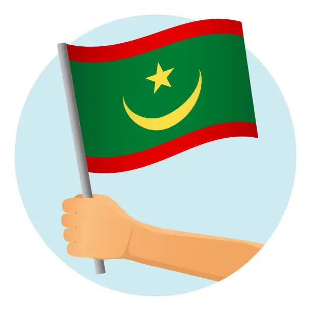 Vector illustration of Mauritania flag in hand