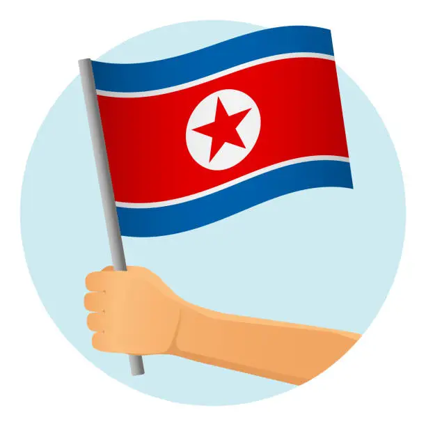 Vector illustration of North Korea flag in hand