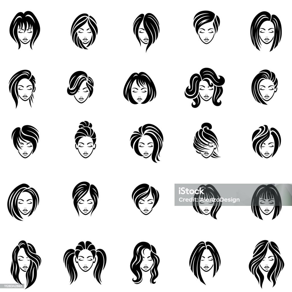 Women hairstyle icon set Set of women hairstyle icons Hair stock vector